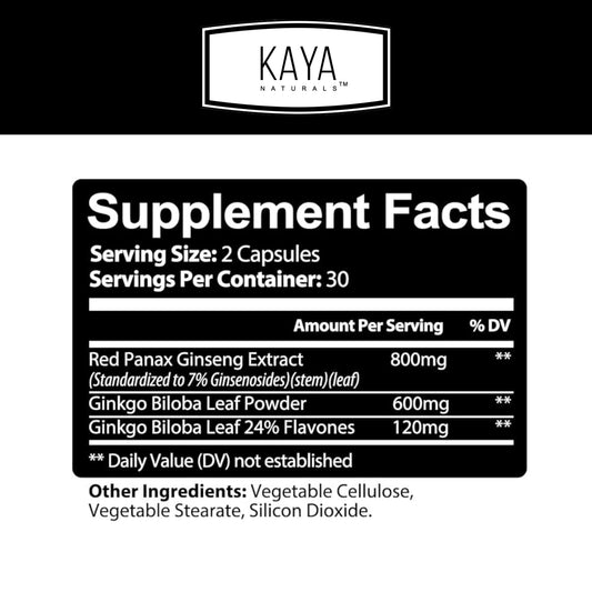Front view of Kaya Naturals brain supplement bottle in a two-pack