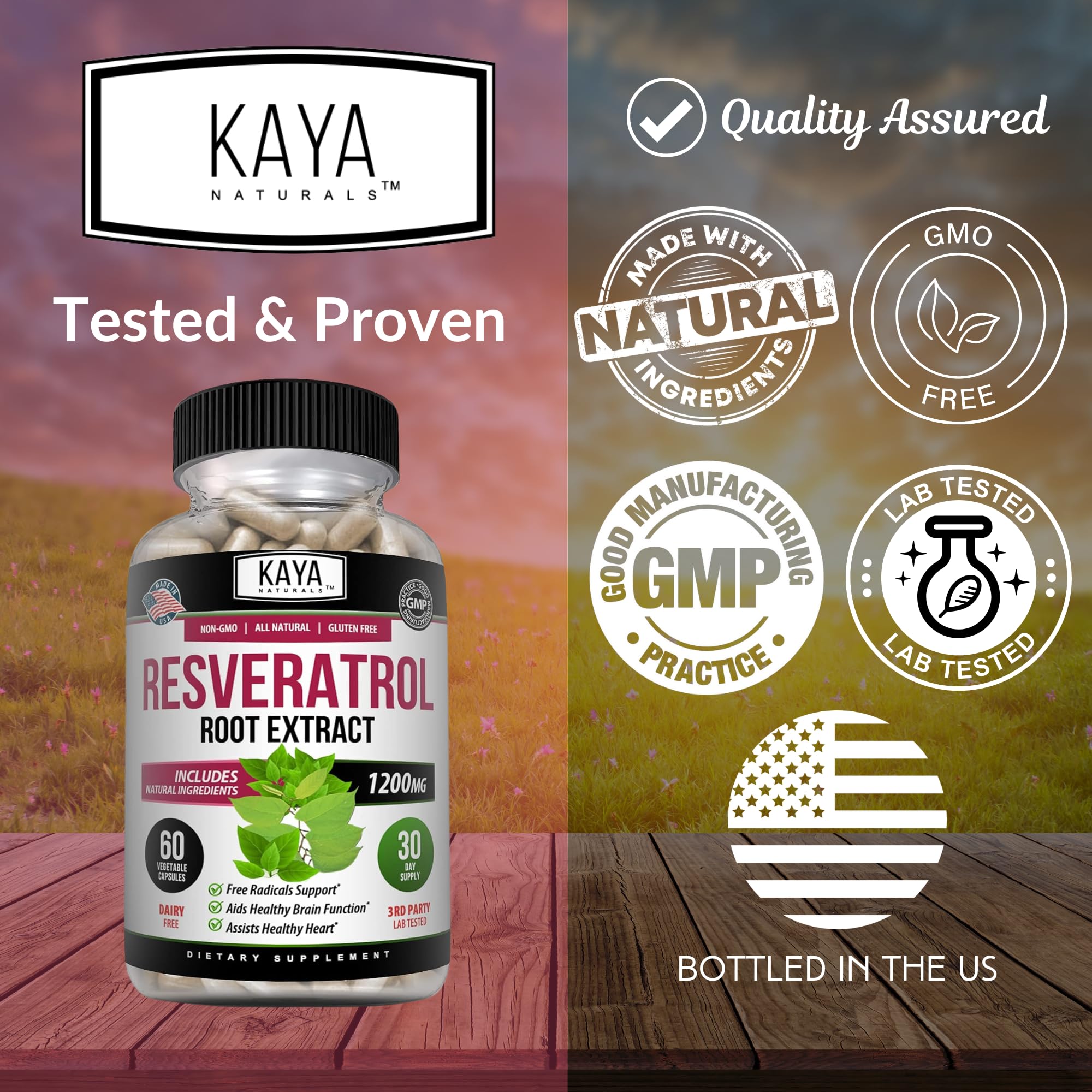 Kaya Naturals Resveratrol packaging with box and bottle