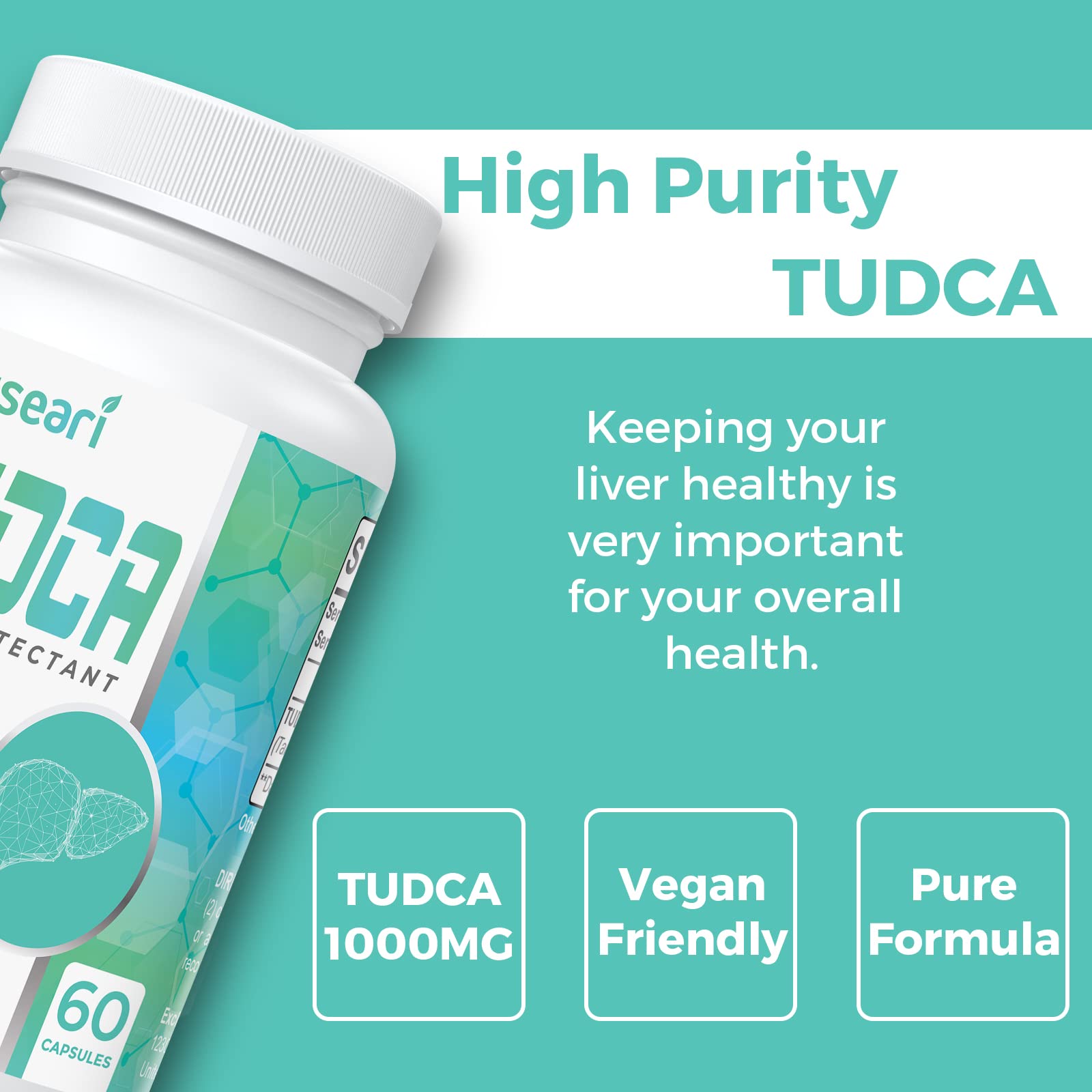 Kayseari Tudca bottle on counter ready for a liver-friendly daily routine