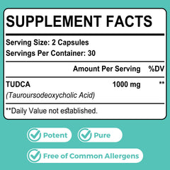 Kayseari Tudca label shows 1000mg potency and ingredients for detox support