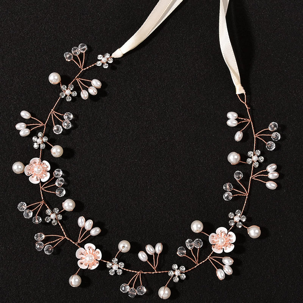 KAYZON flower girl headpiece with rose gold pearls for a dreamy ceremony.