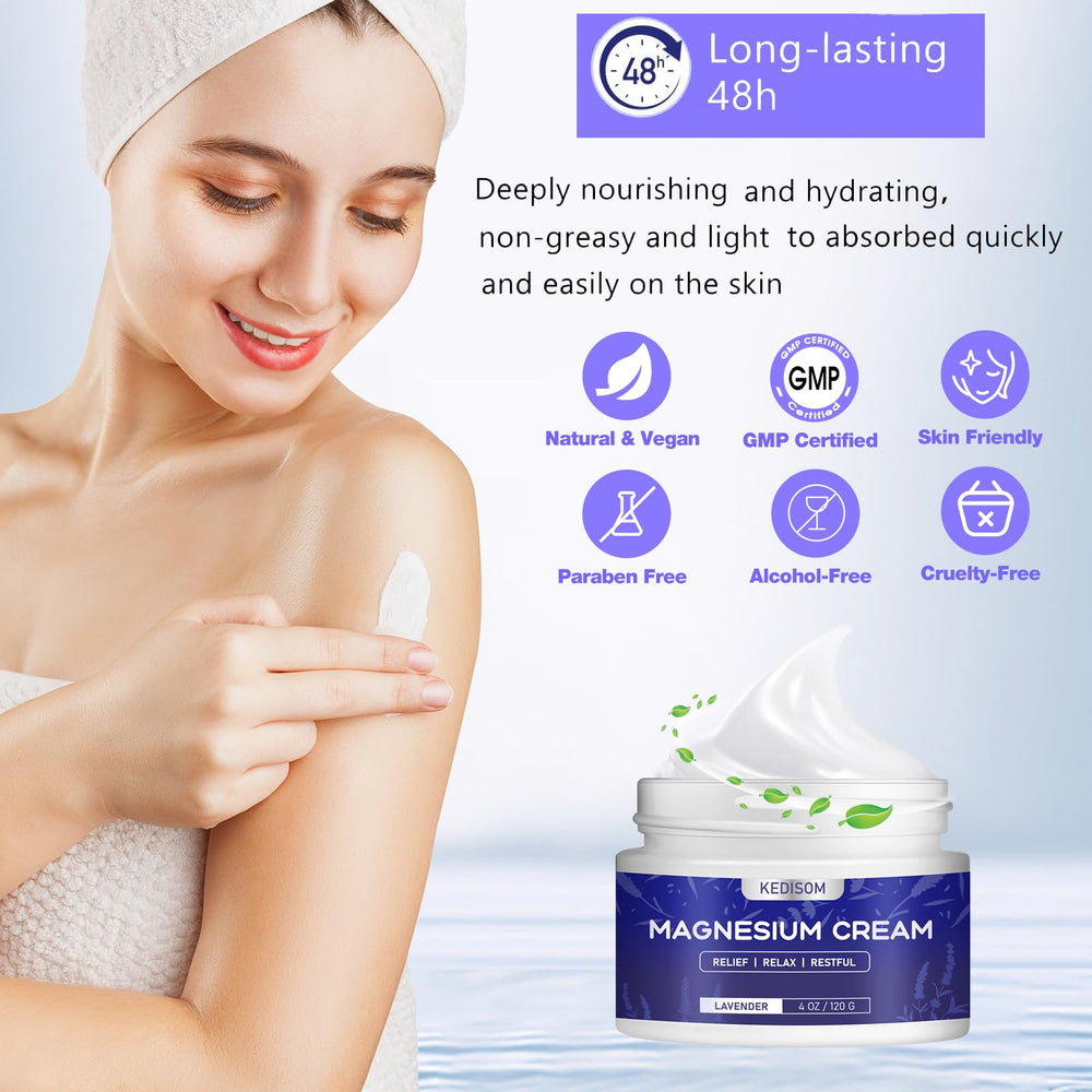 Applying magnesium cream to leg for massage
