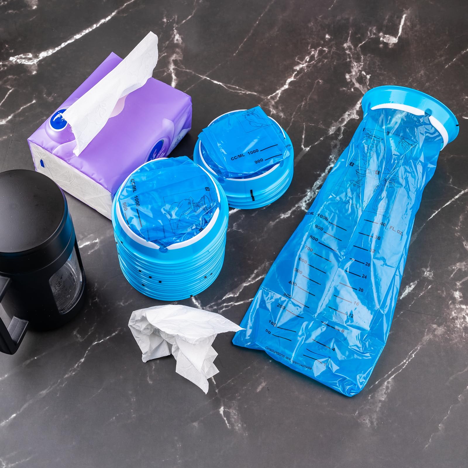 KKEETUR emesis bags 1000ml capacity secure large-volume containment for intense episodes.