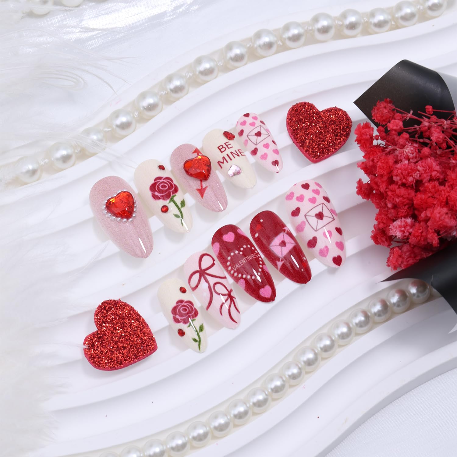 KEHKFSEF valentines nails rose-bow art for a romantic, tasteful look.