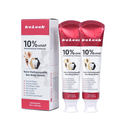 KeLeek toothpaste bottle featuring 10% Nano-Hydroxyapatite