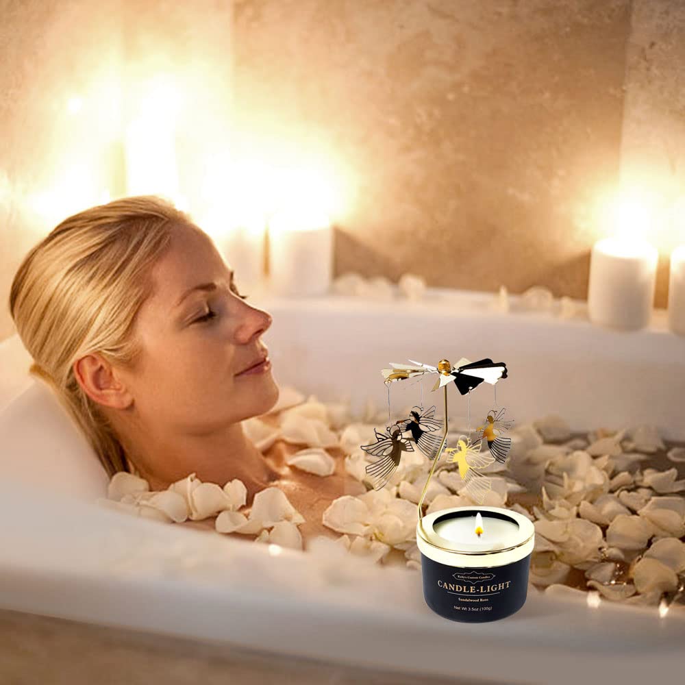 Relaxing aromatherapy candle in dark glass with gold lettering