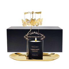 Front view of Kelly's Custom Candles rotating butterfly gift in black gift box