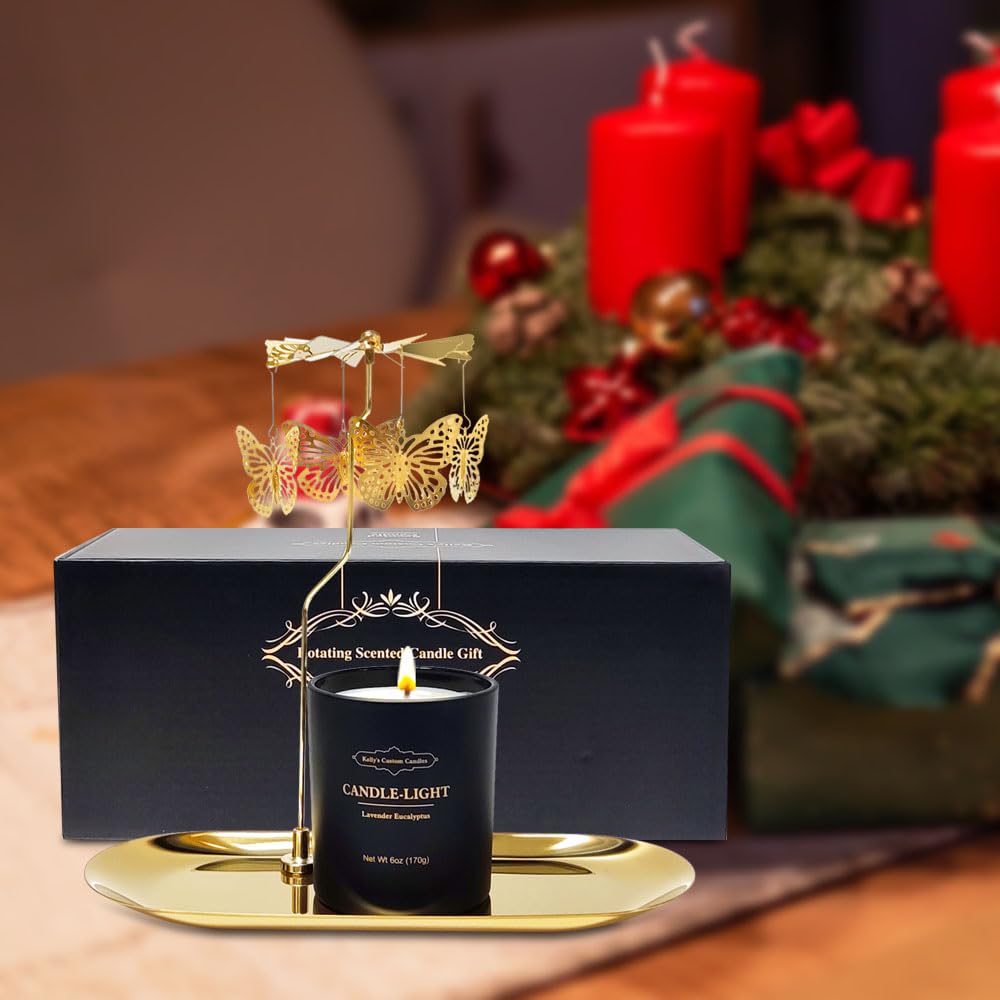 Candle burning with rotating blades creating a meditative atmosphere