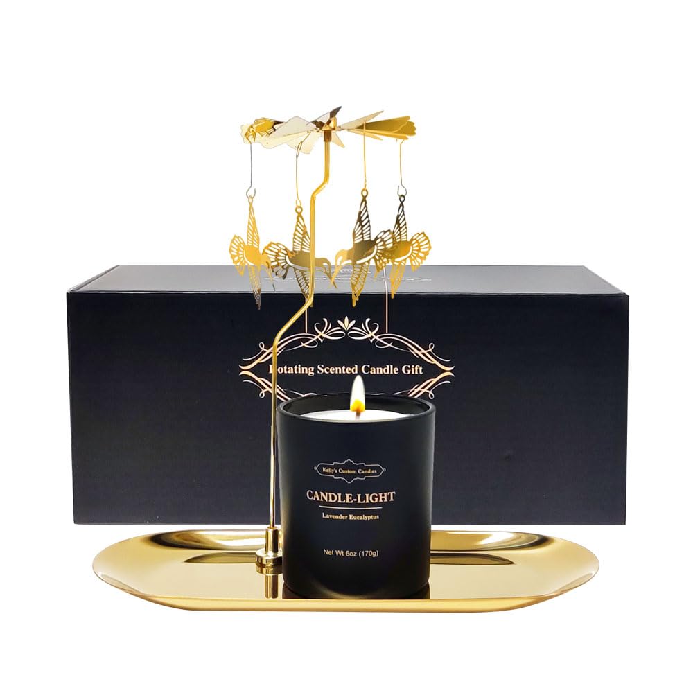 Rotatable hummingbird candle with black gift box and gold text