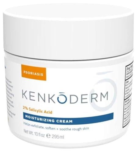 Kenkoderm Psoriasis Cream jar highlights 2% salicylic acid for gentle daily exfoliation.