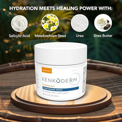 Kenkoderm Psoriasis Cream packaging front emphasizes fragrance- and color-free formula.