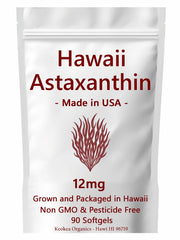 Front view of Keokea Organics Hawaii Astaxanthin 12 mg bottle