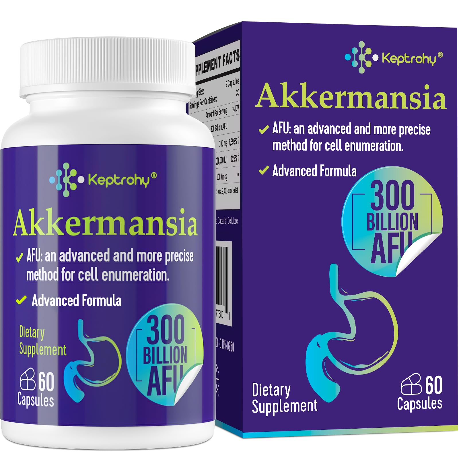 Keptrohy 300 Billion AFU Akkermansia Probiotic bottle for women and men – 60 count