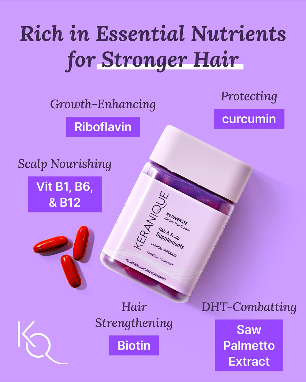 Ingredients and vitamins including Biotin, Zinc, and Selenium