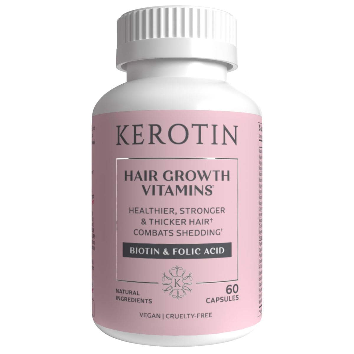 Bottle of Kerotin Hair Growth Vitamins on white background
