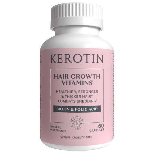 Bottle of Kerotin Hair Growth Vitamins on white background