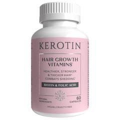 Bottle of Kerotin Hair Growth Vitamins on white background