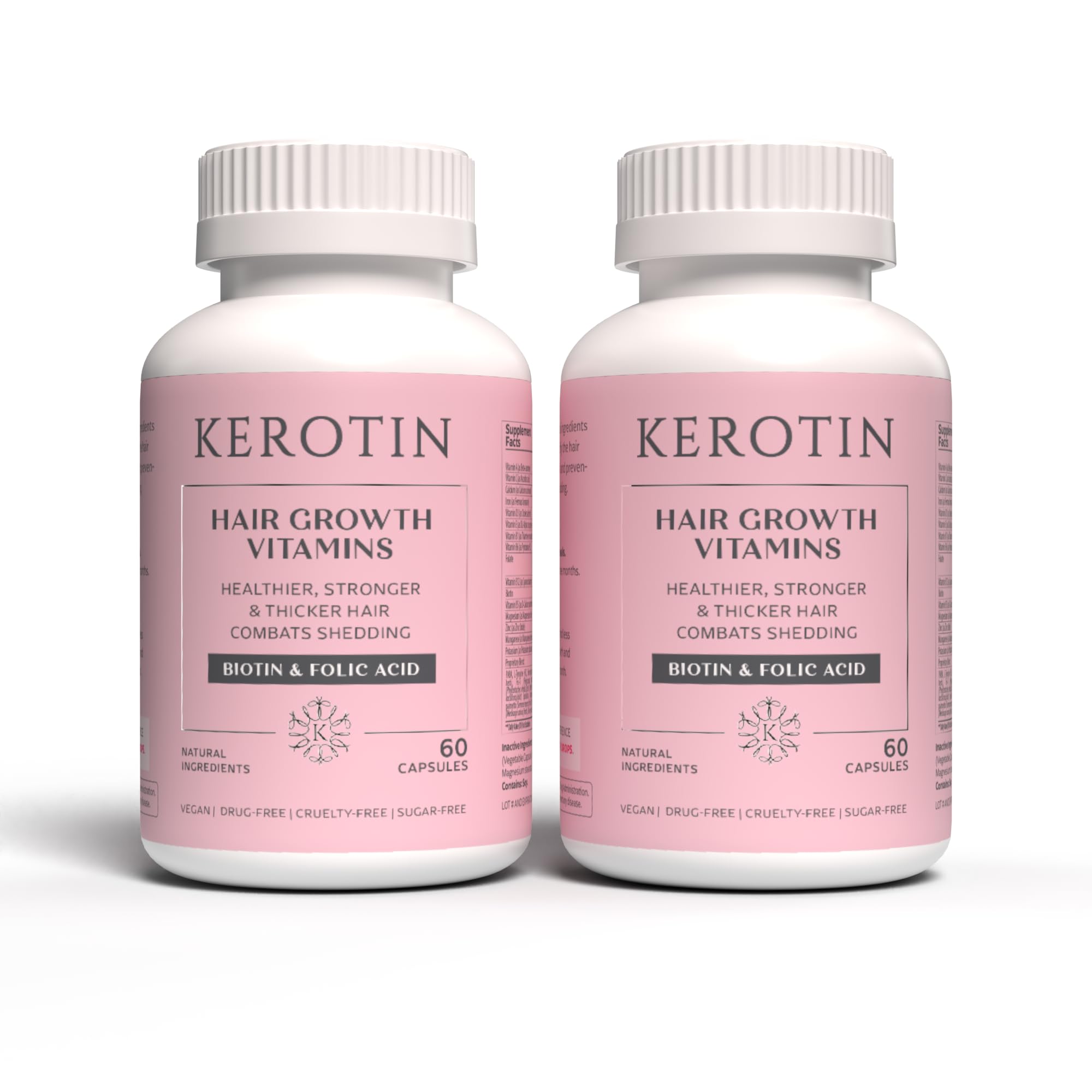 Kerotin Hair Growth Vitamins bottle promotes healthy hair and nails.