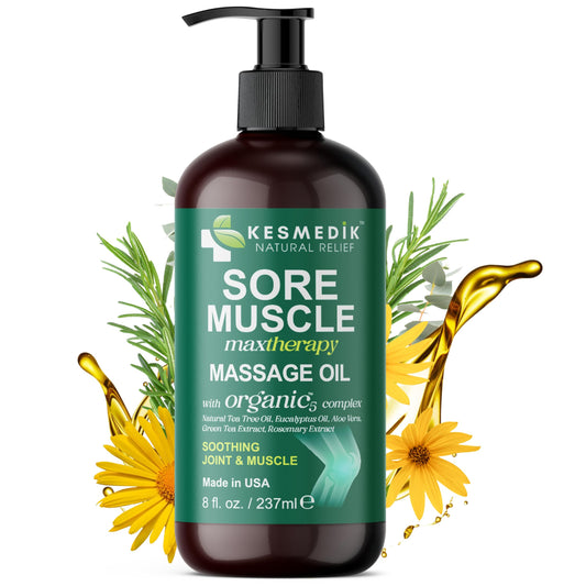 Kesmedik Sore Muscle Massage Oil bottle with Arnica, Tea Tree and Eucalyptus oils