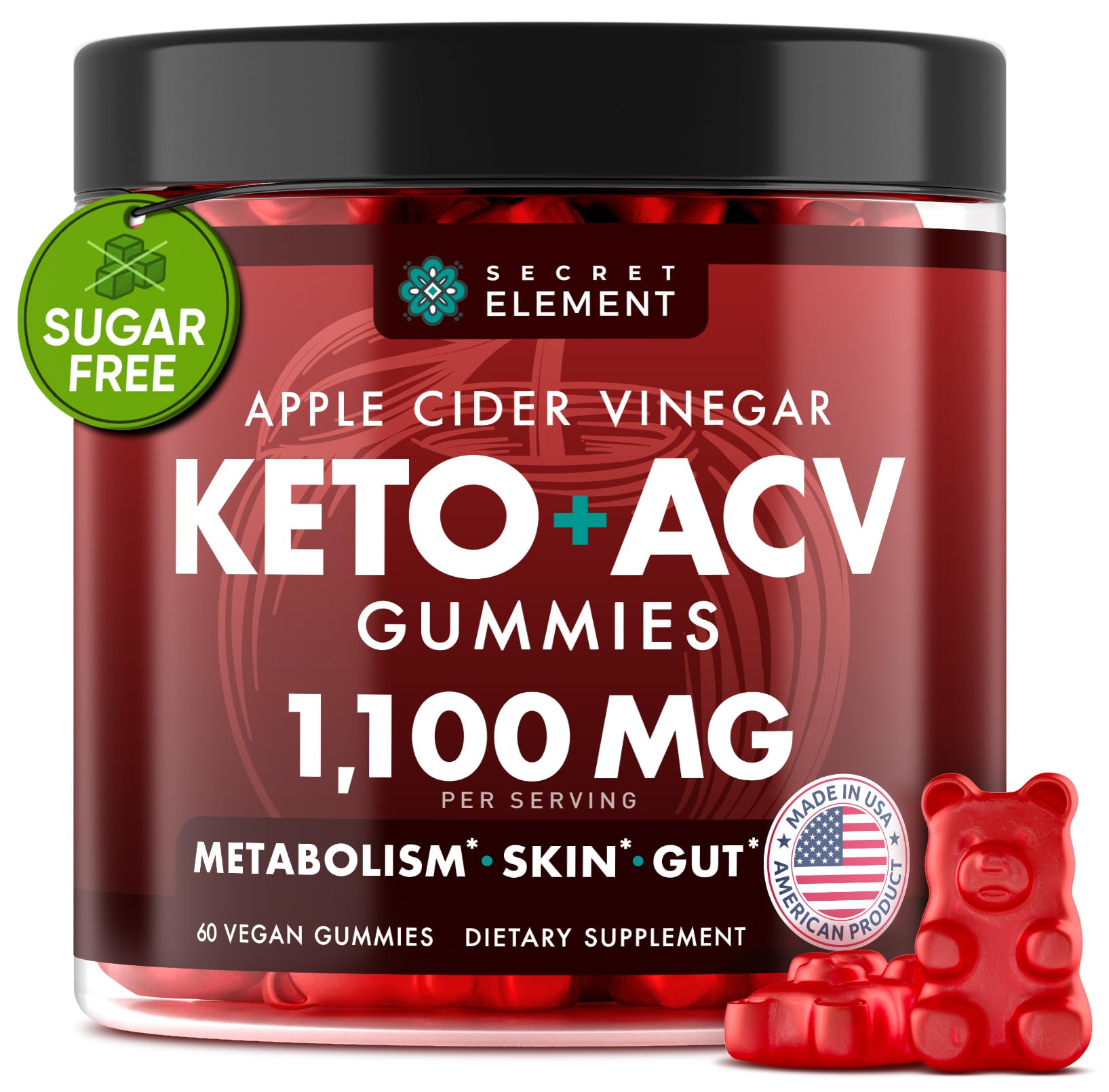 Keto ACV Gummies 1100mg bottle with cherry flavor
