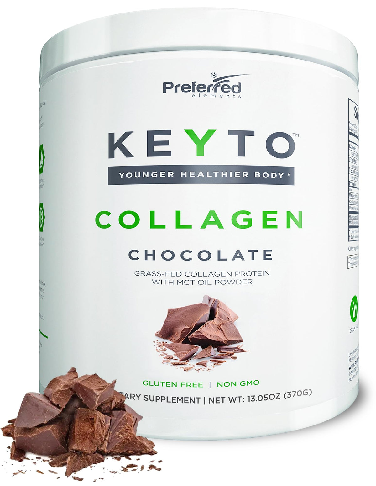 Jar of KEYTO Keto Collagen Chocolate powder with MCT oil