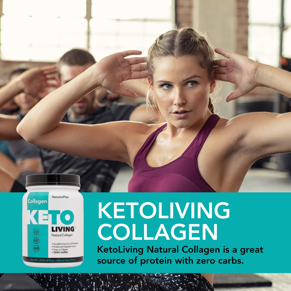 Back label with ingredients and nutrition facts on KetoLiving Collagen tub
