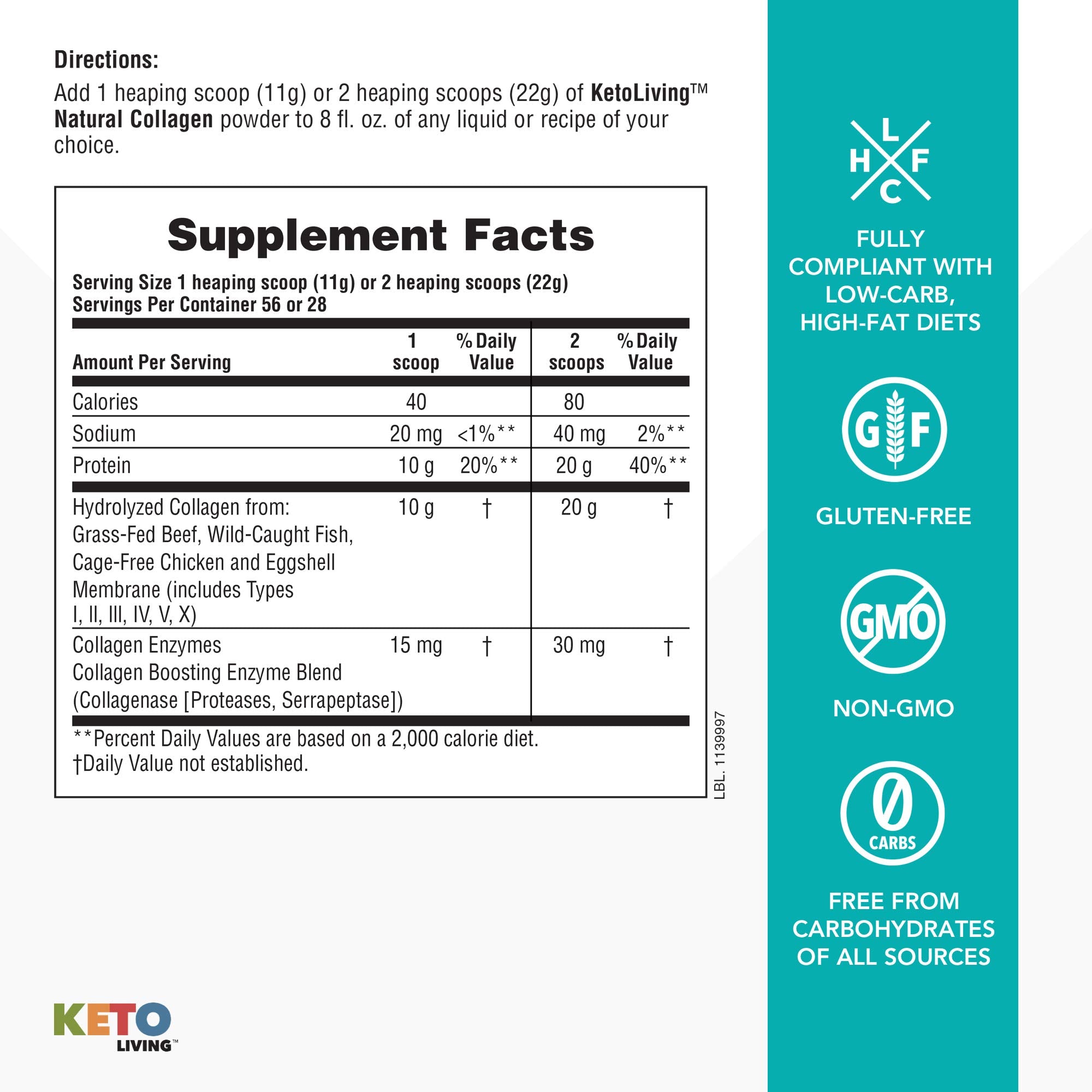 Scoop of KetoLiving Natural Collagen unflavored powder