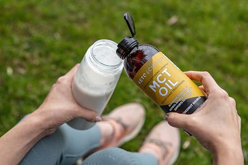 Keto Science MCT Oil bottle on white background with coconut imagery