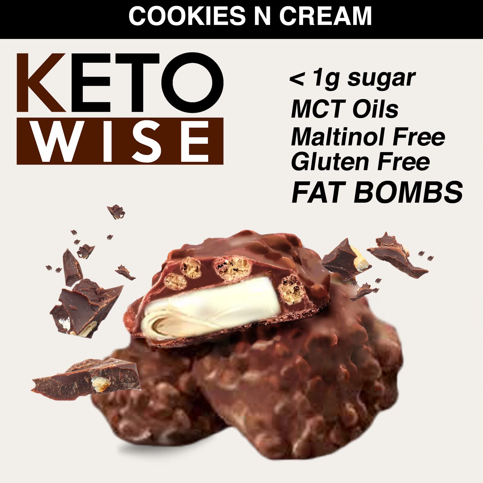 Close-up of vanilla nougat, cocoa crisps and chocolate coating