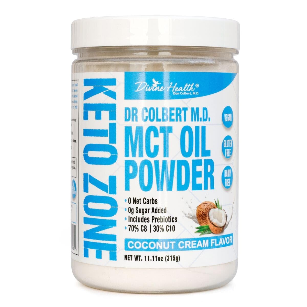Keto Zone MCT Oil Powder Coconut Cream flavor bottle close-up
