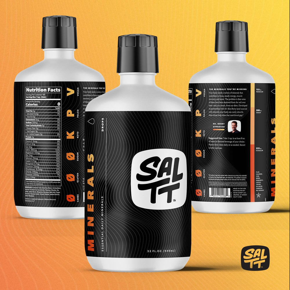 Keto Chow SALTT Minerals ingredients chart highlights trace minerals and essential nutrients.