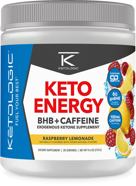 KetoEnergy BHB exogenous ketones Raspberry Lemonade powder bottle