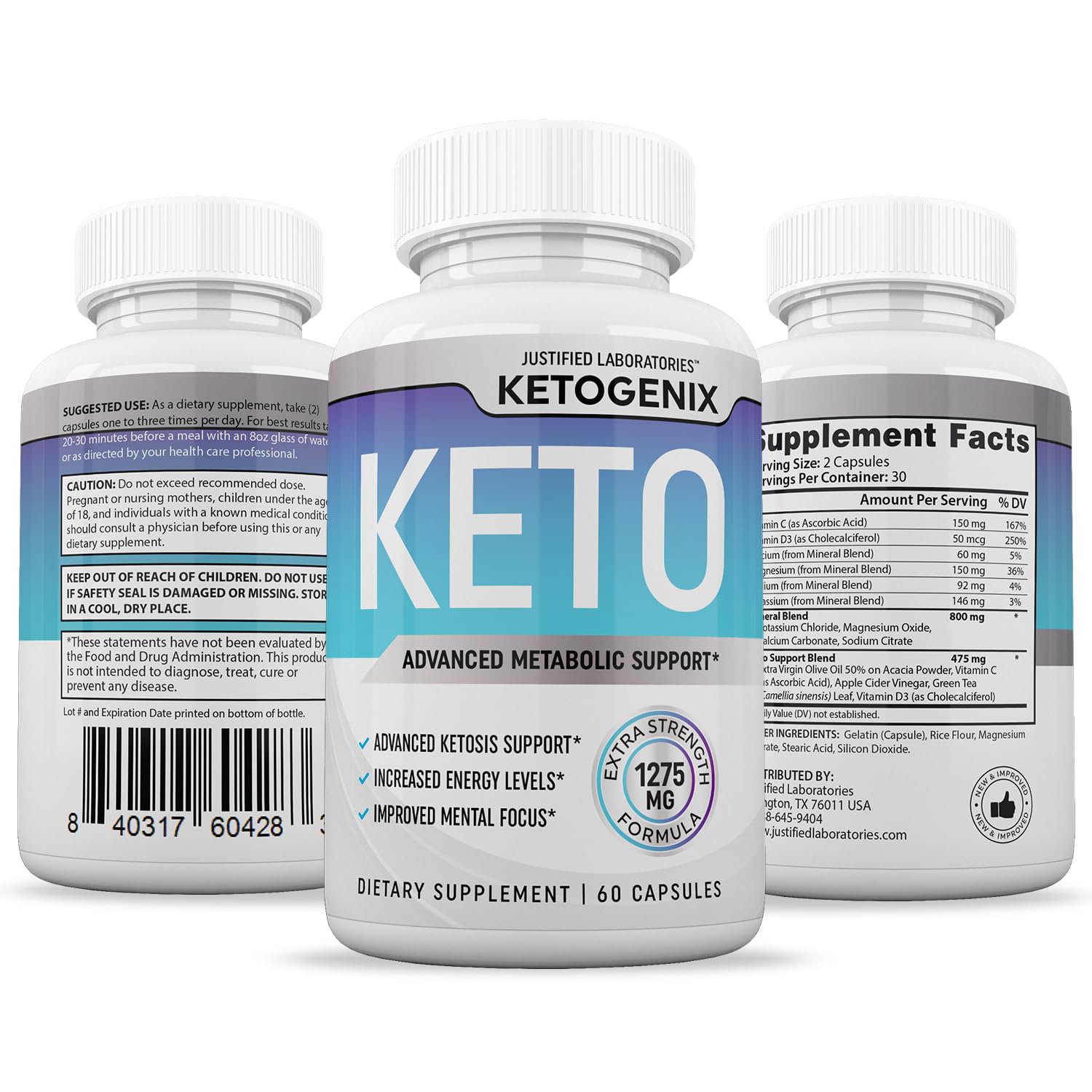 Bottle of Ketogenix Keto Pills showing 120 capsules
