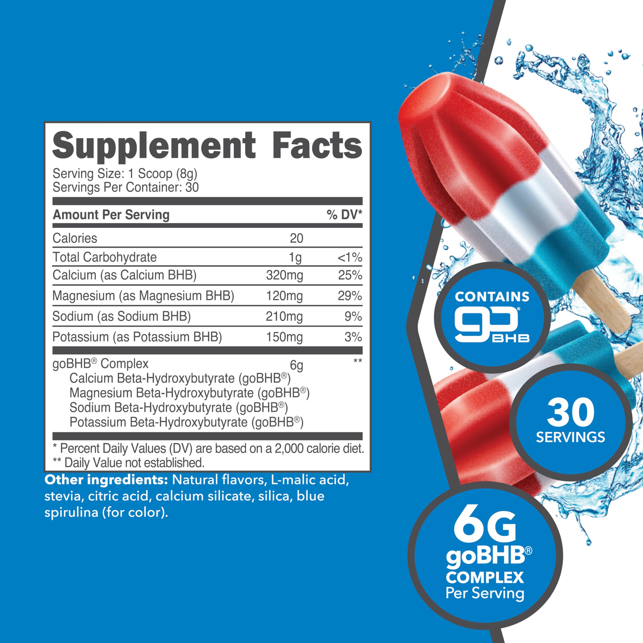 Close-up of Ketologic BHB Patriot Pop bottle label