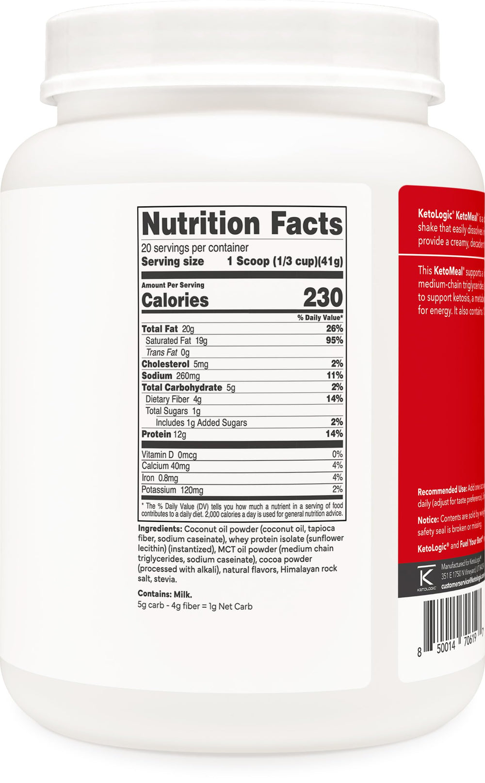 KetoLogic KetoMeal nutrition facts and macro split