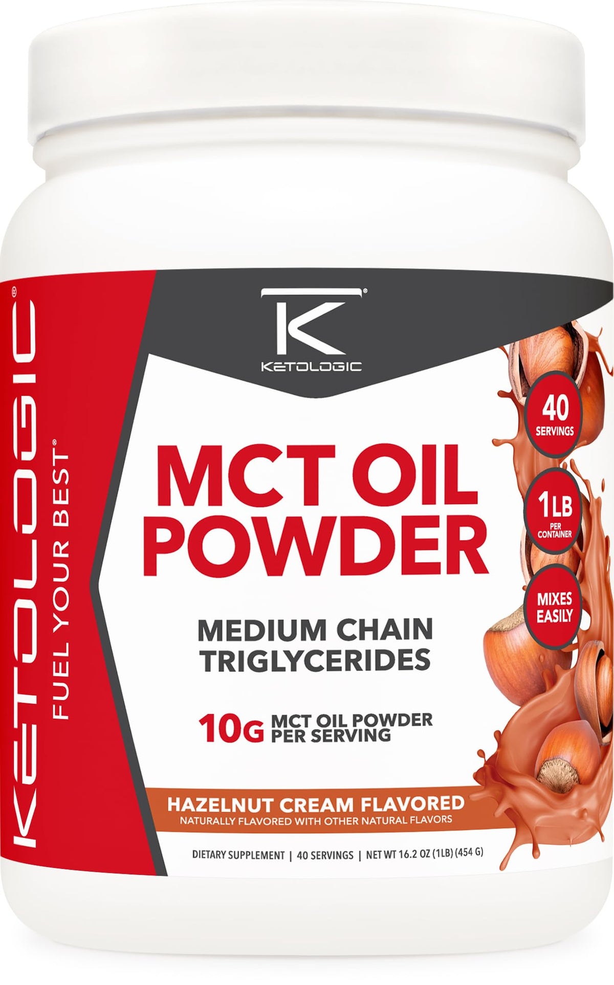 Ketologic MCT Oil Powder Hazelnut Cream 1lb – front label