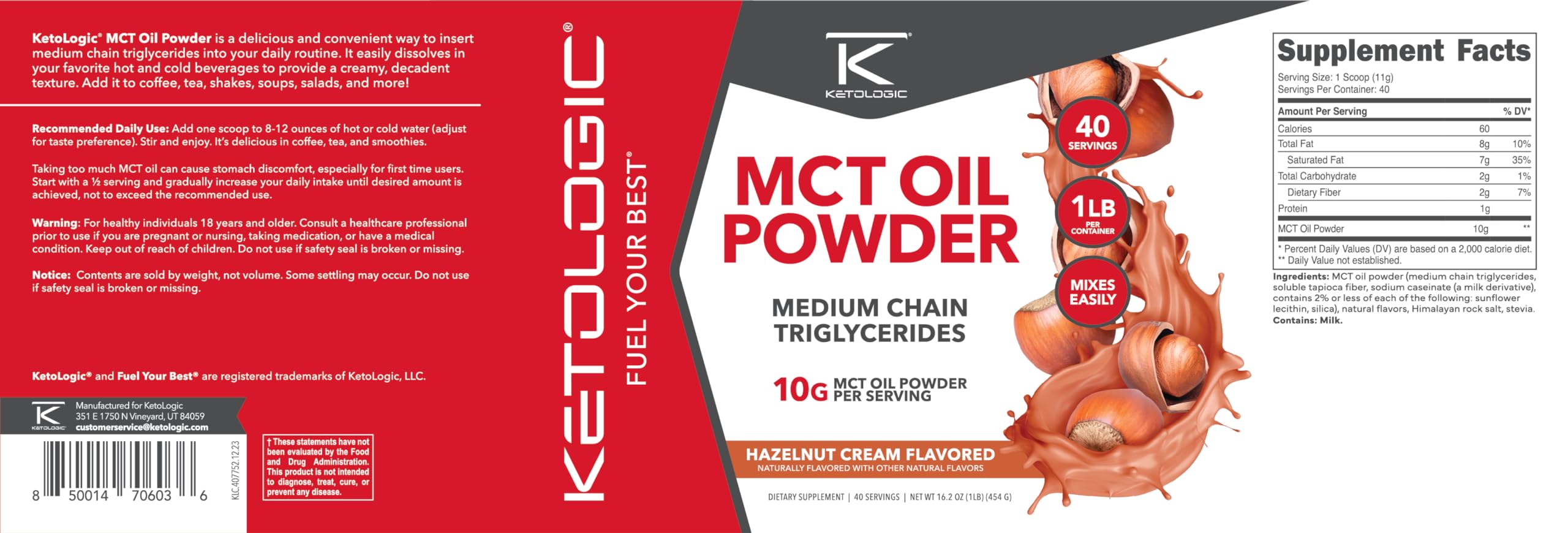 Ketologic MCT Oil Powder Hazelnut Cream added to coffee