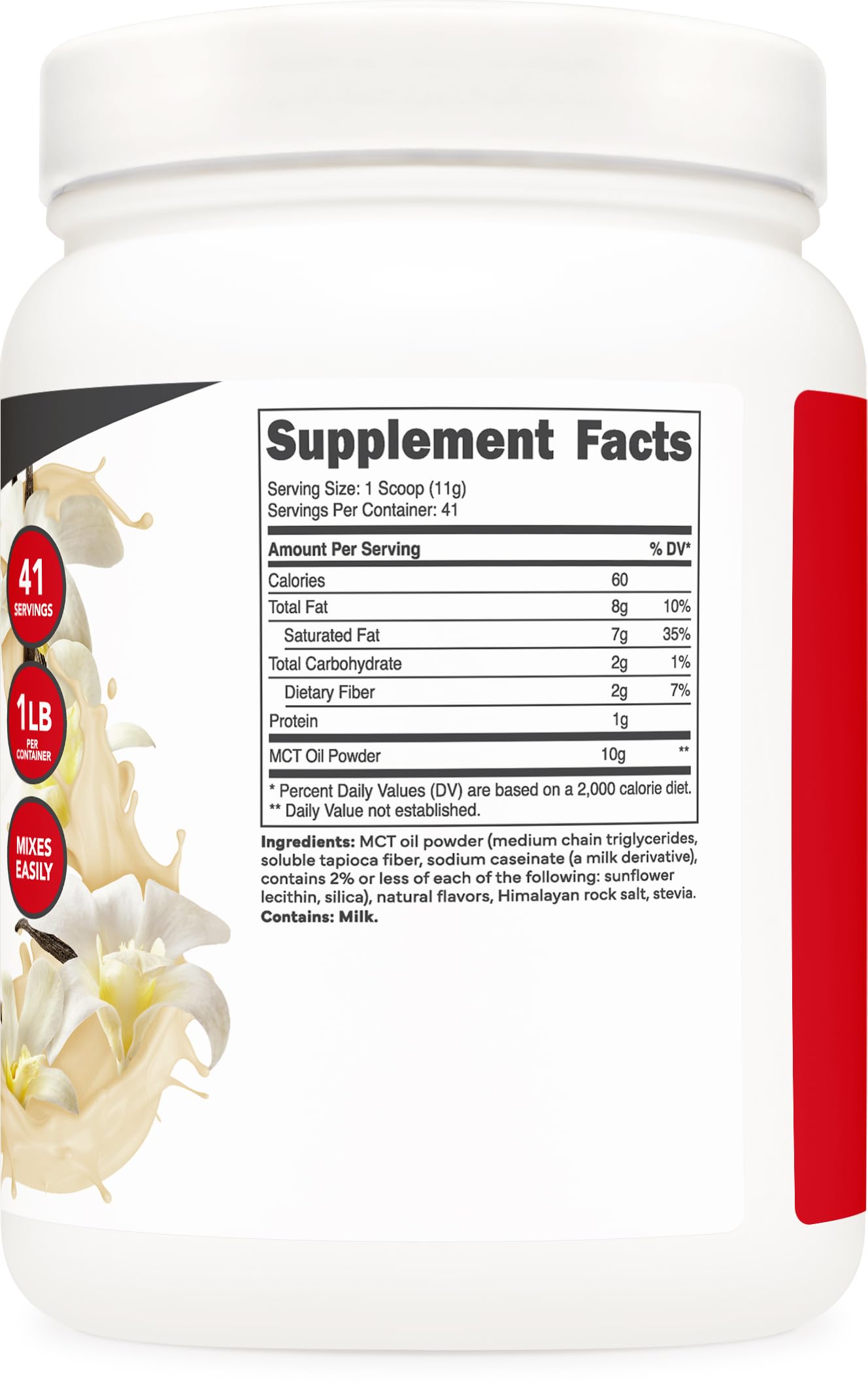 Nutrition panel for Ketologic MCT Oil Powder Hazelnut Cream