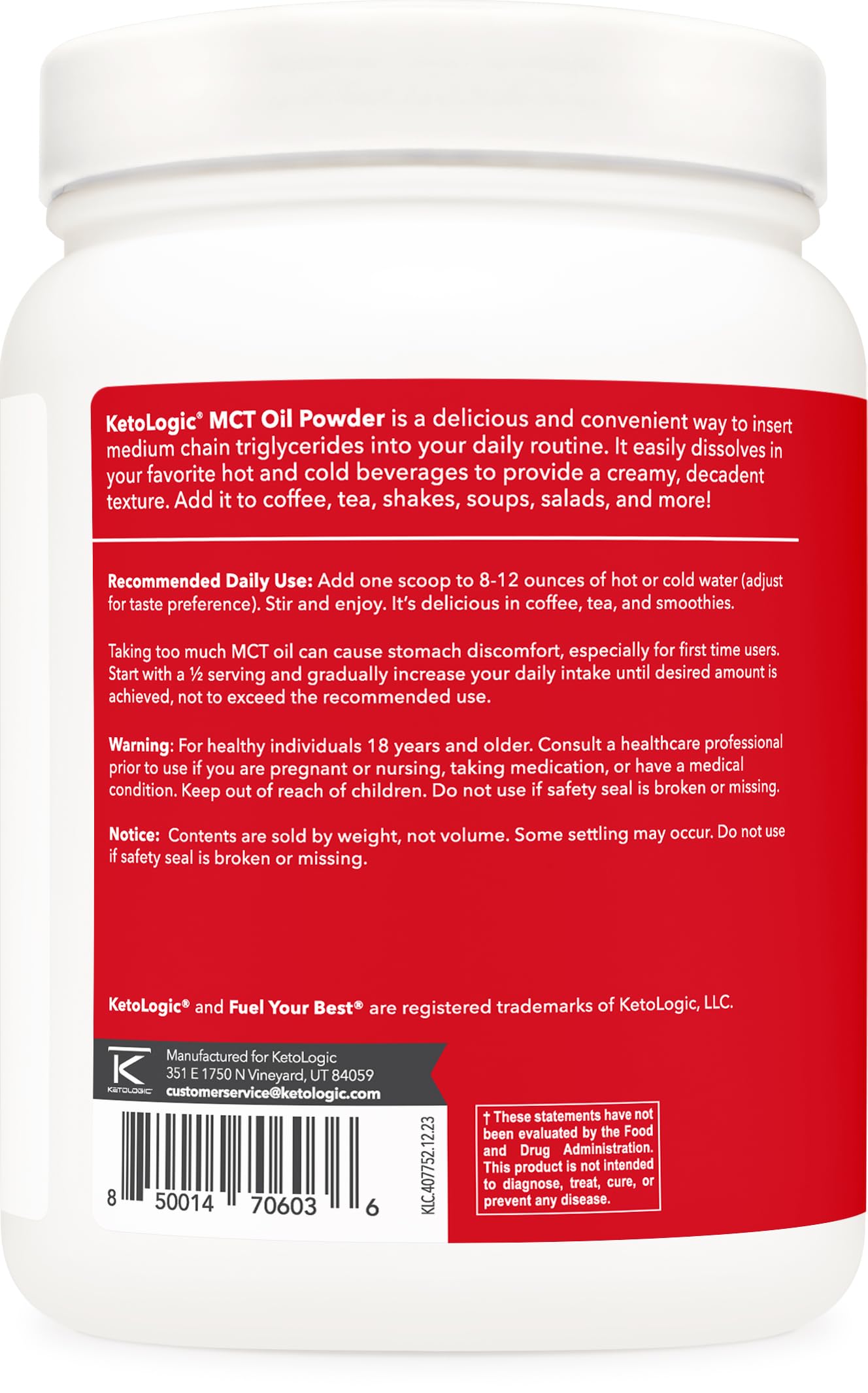 Serving scoop of Ketologic MCT Oil Powder Hazelnut Cream