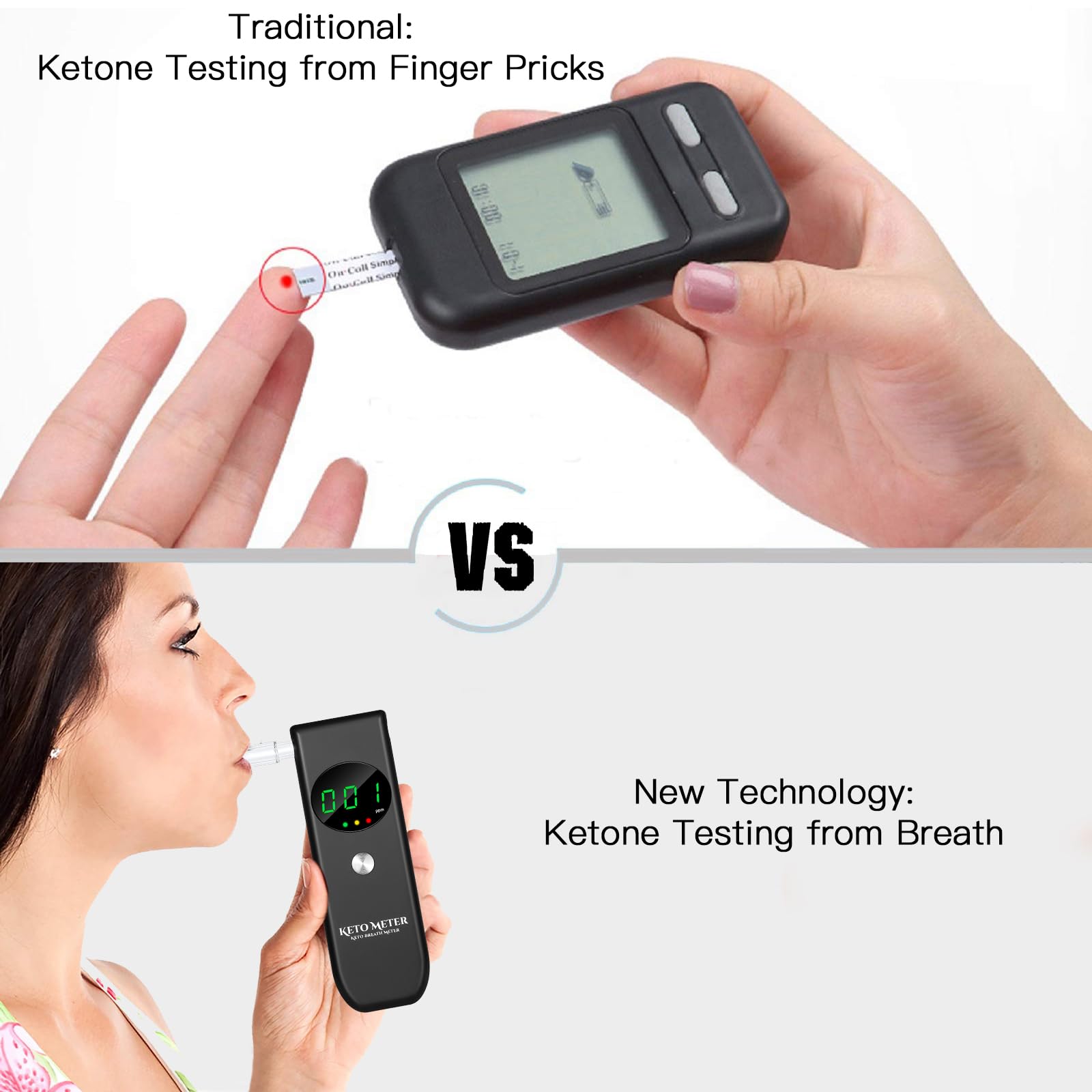 Ketone breath tester with LED indicators (Green, Amber, Red)