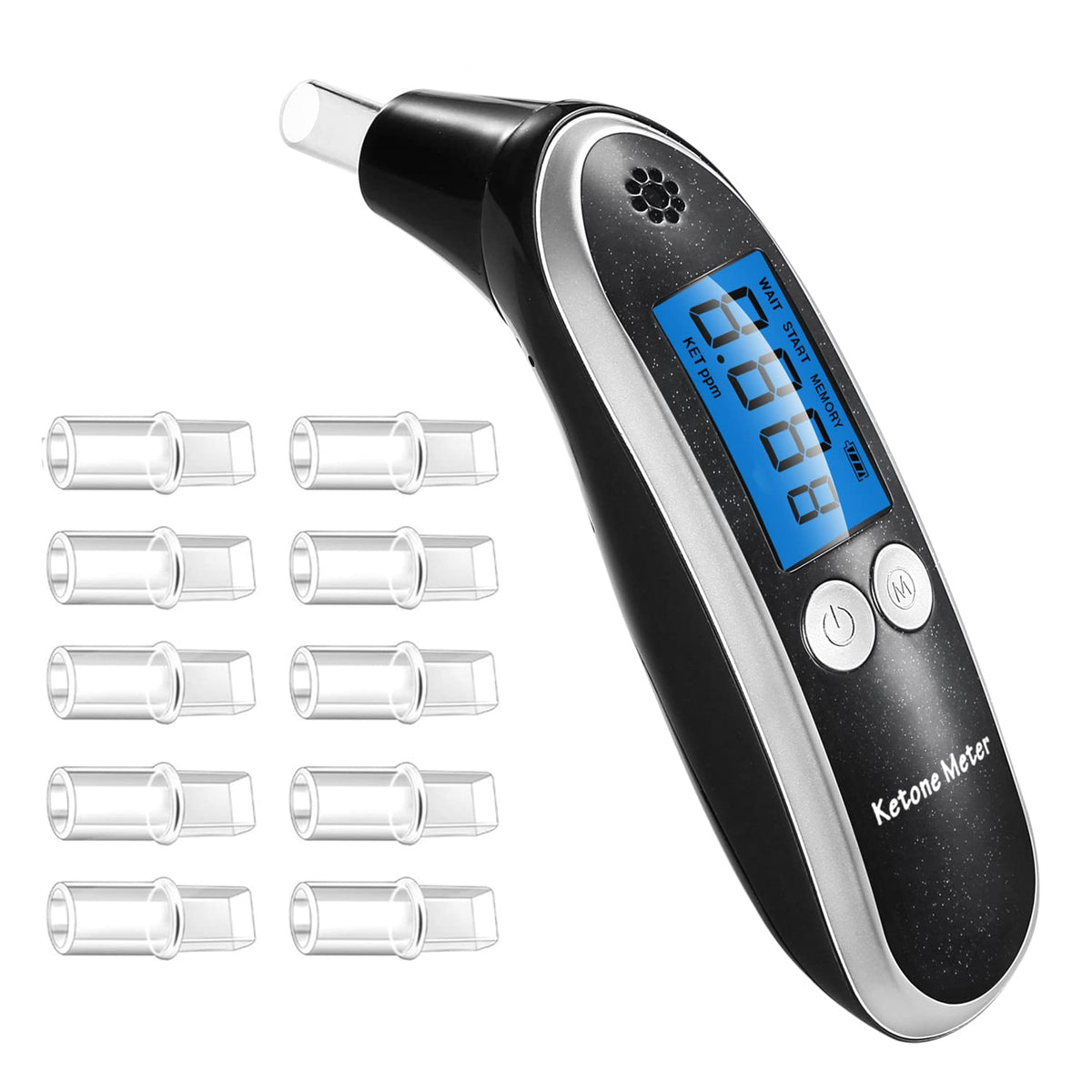 Ketone Breath Meter device on white background with display