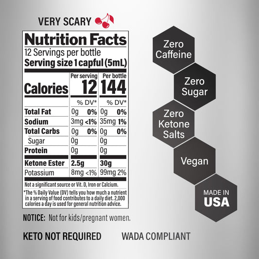 KetoneAid Ke4 Ketone Ester bottle back label with nutrition and ingredients