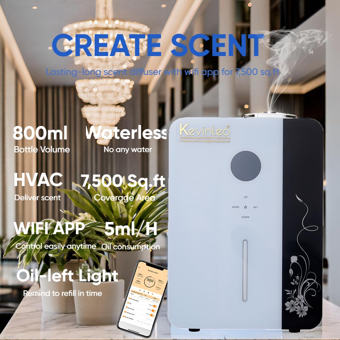 Kevinleo diffuser connected to HVAC system for whole-building fragrance distribution.