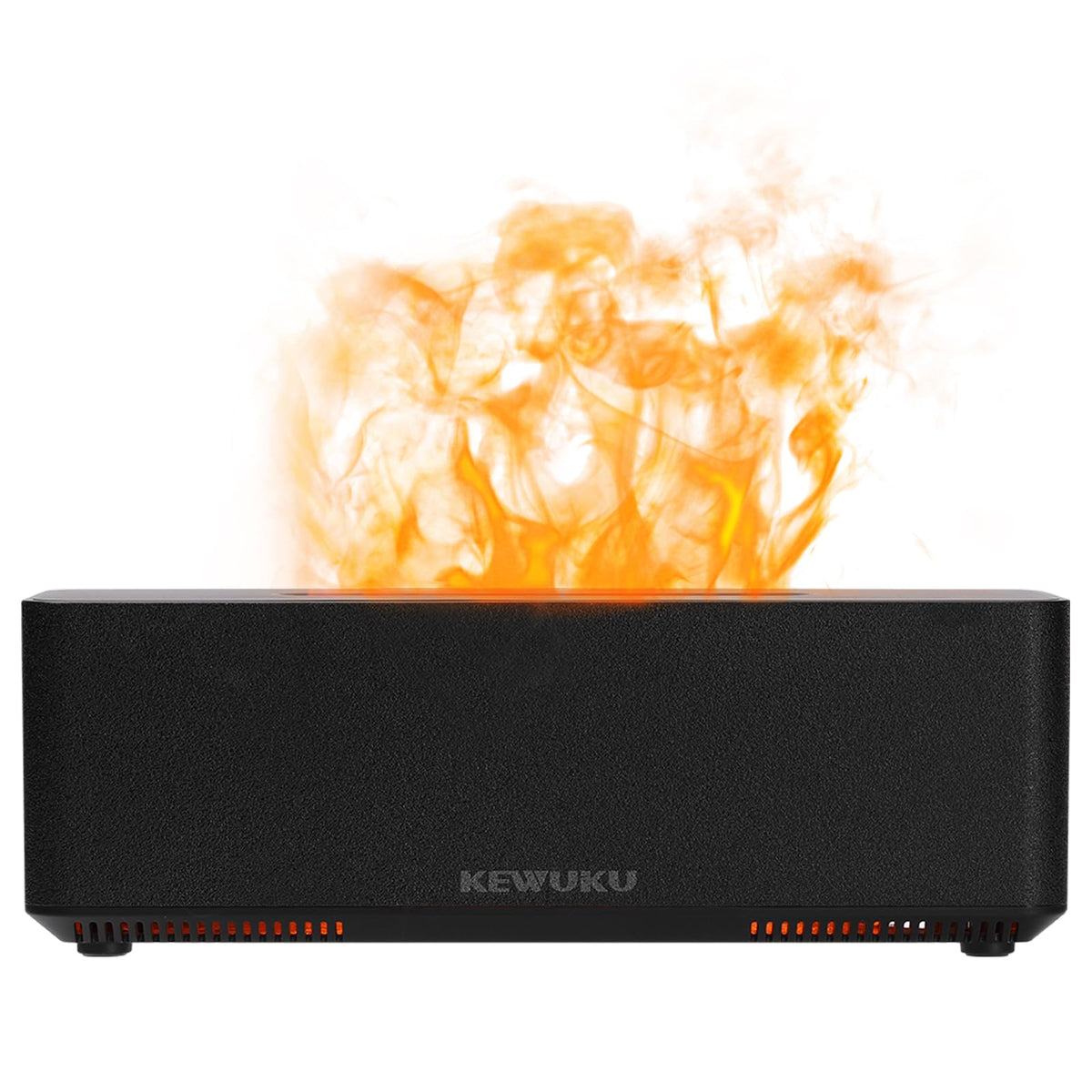 KEWUKU 10oz essential oil diffuser with flickering flame in a modern bedroom