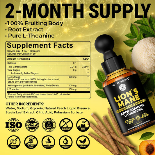 Key Elements Lions Mane Extract bottle side view