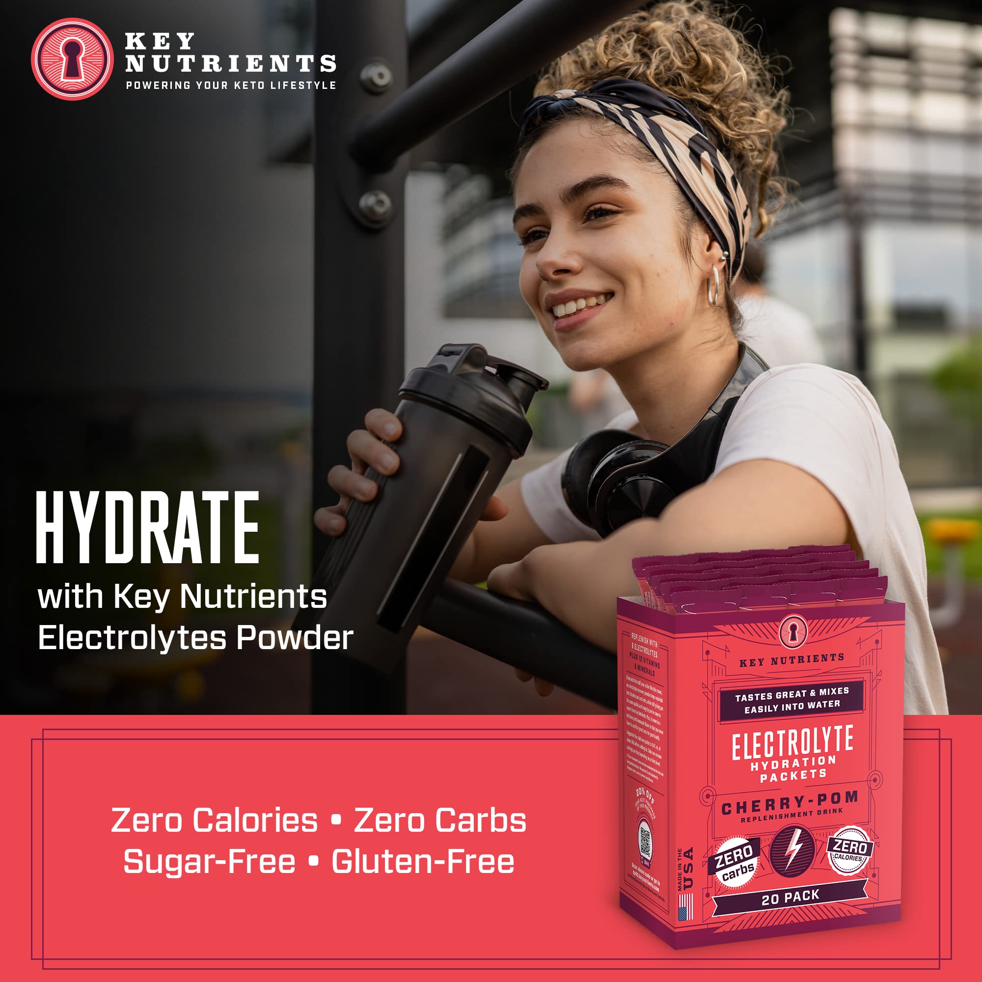 Label highlighting 6 electrolytes and 12 vitamins