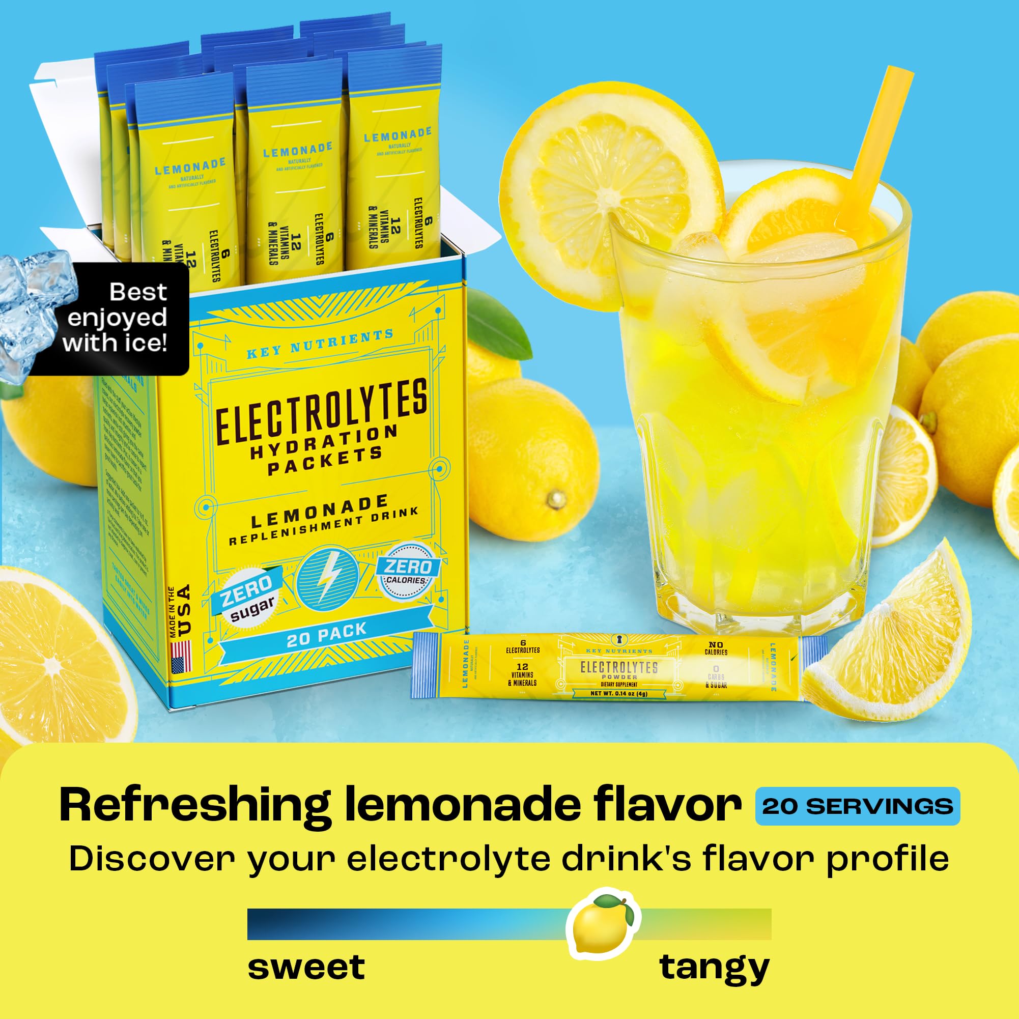 Glass with prepared lemonade electrolyte drink