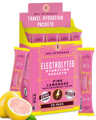 KEY NUTRIENTS Electrolytes Powder Packets Fresh Pink Lemonade 20 Pack box