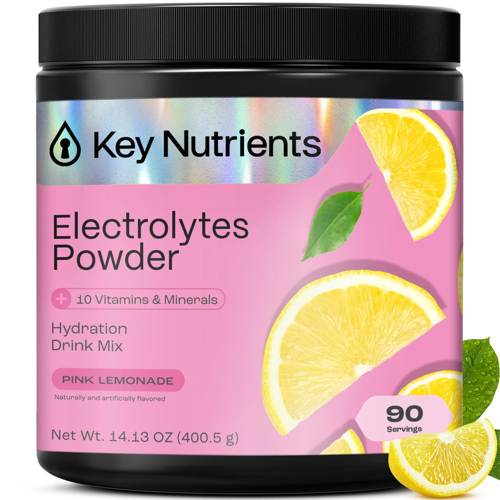 KEY NUTRIENTS Multivitamin Electrolytes Powder No Sugar Fresh Pink Lemonade 90 Servings Made in USA