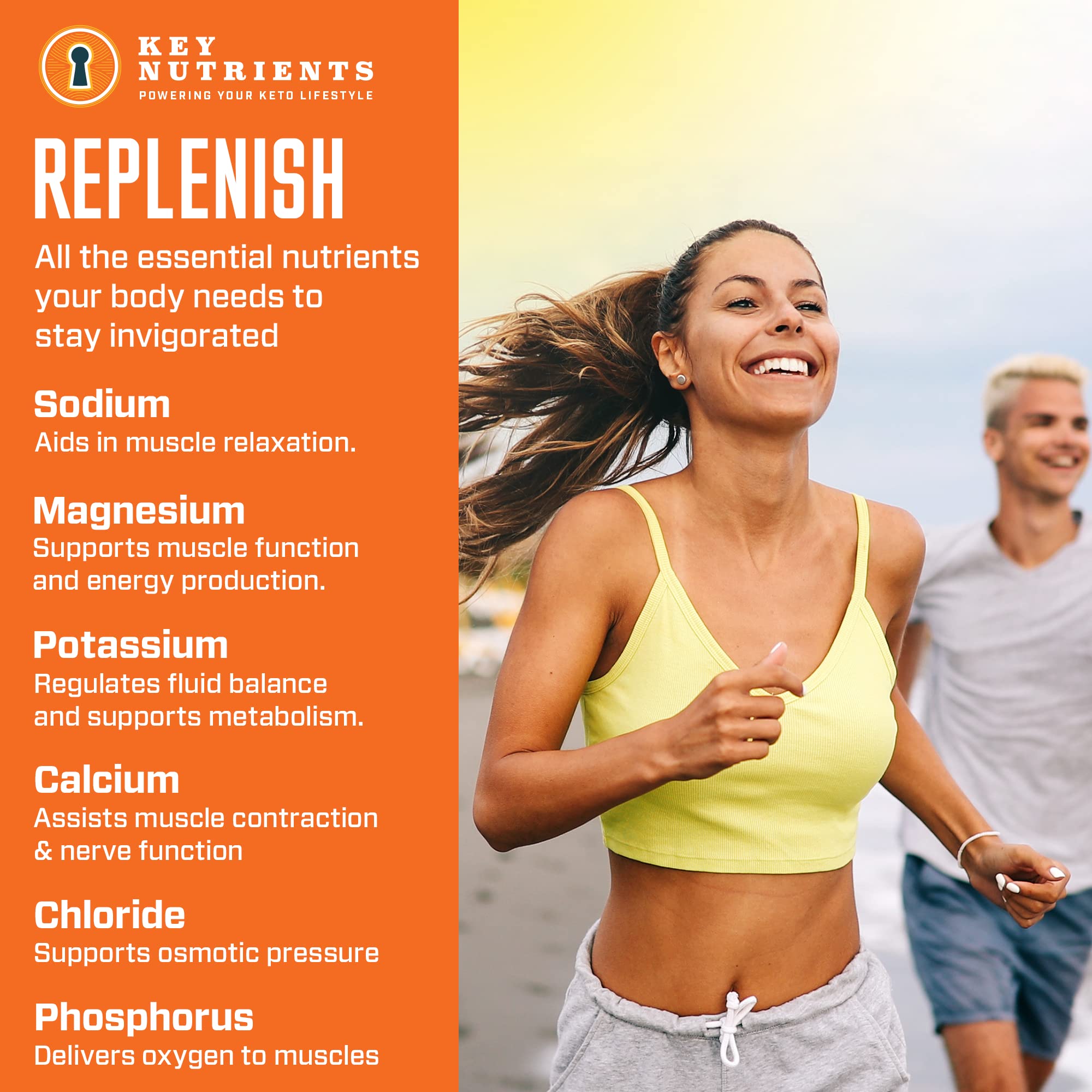 Box showing 20-pack of KEY NUTRIENTS Tangy Orange electrolyte powder packets